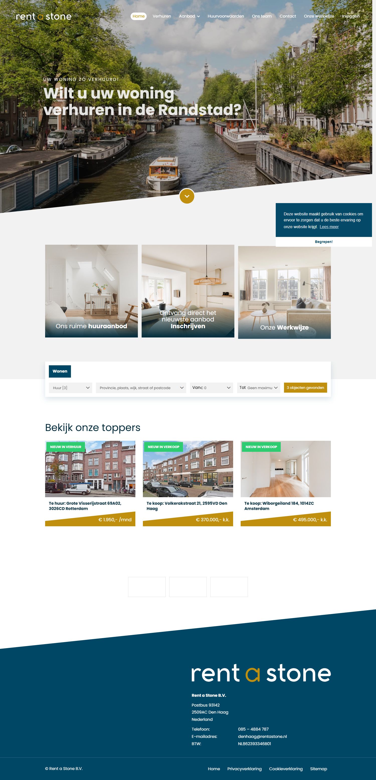 Screenshot of the website of www.rentastone.nl