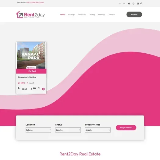 Screenshot van de website van www.rent2day.nl