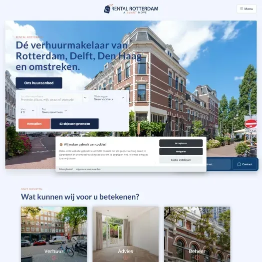Screenshot van de website van www.rentalrotterdam.nl