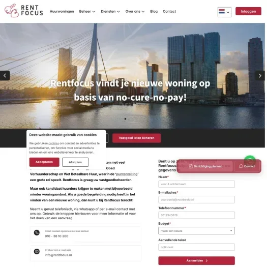 Screenshot van de website van www.rentfocus.nl
