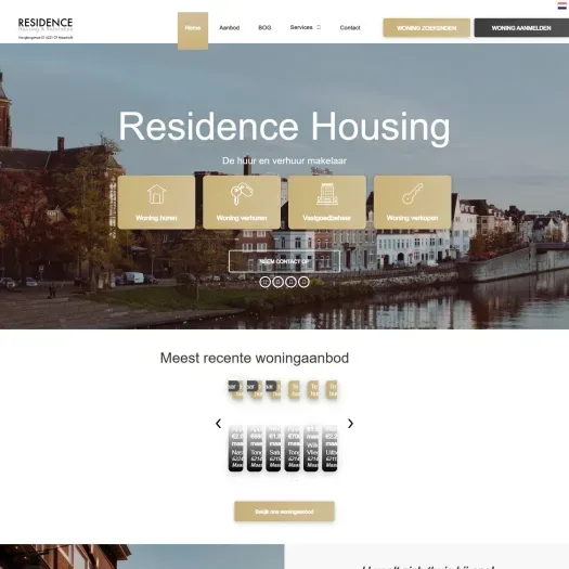 Screenshot van de website van www.residence-housing.nl