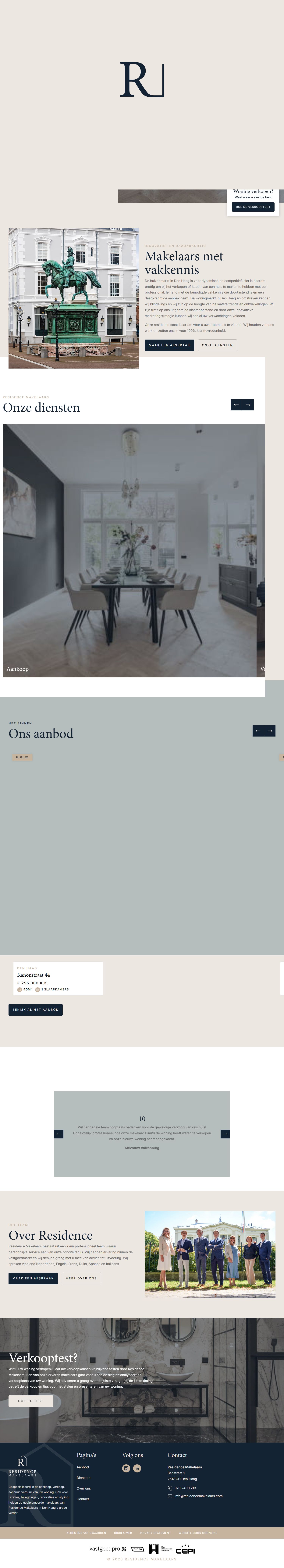 Screenshot van de website van www.residencemakelaars.com