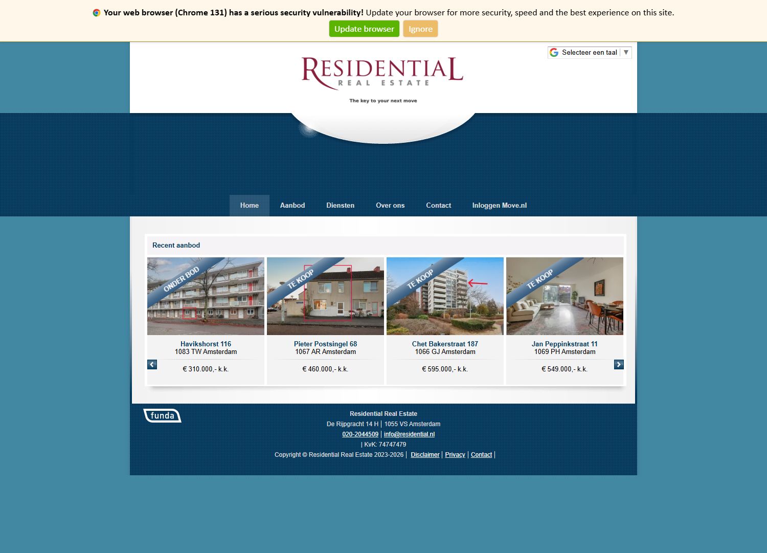 Screenshot van de website van www.residential.nl