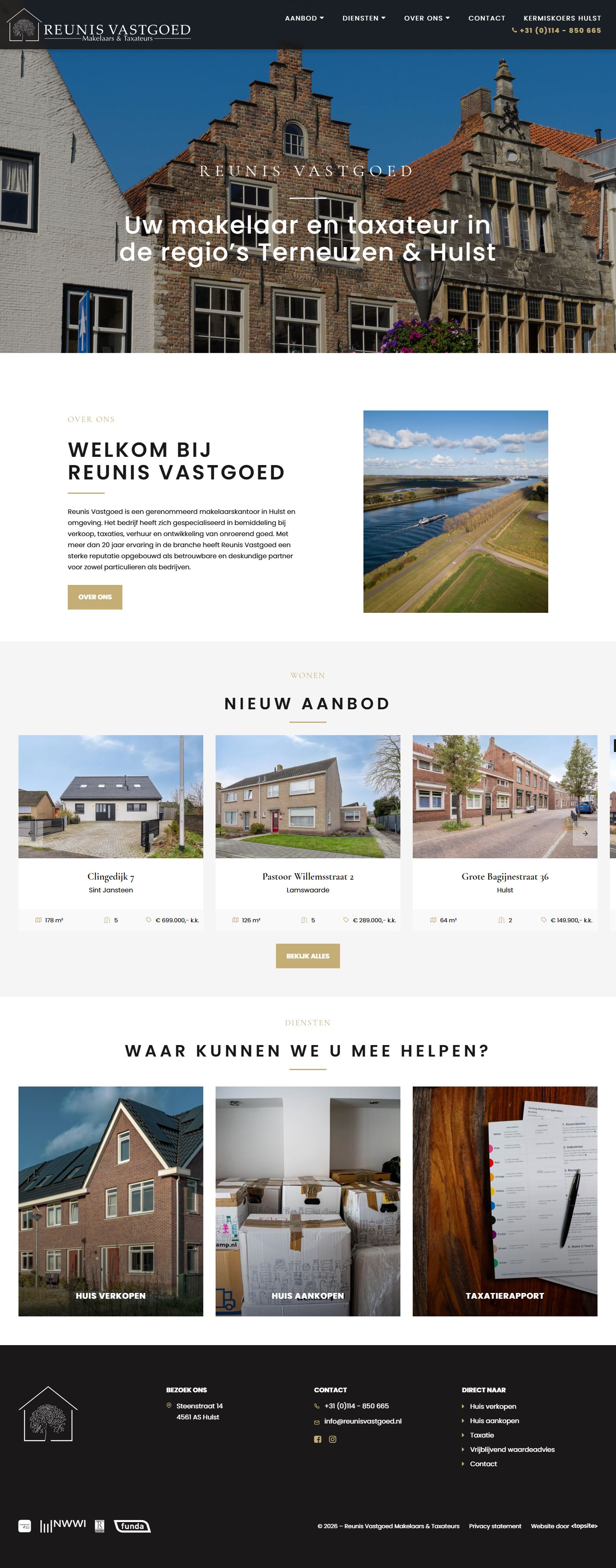 Screenshot der Website von www.reunisvastgoed.nl