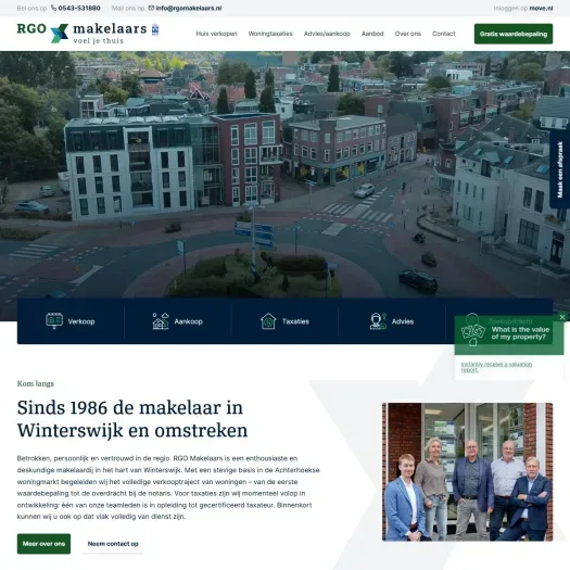 Screenshot van de website van www.rgomakelaars.nl