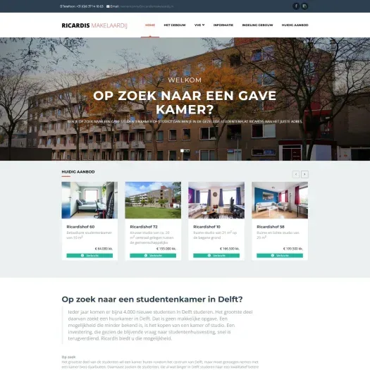 Screenshot van de website van www.ricardismakelaardij.nl