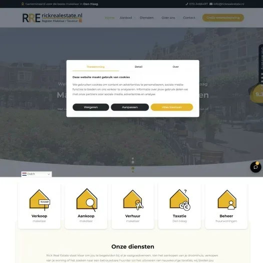 Screenshot van de website van www.rickrealestate.nl