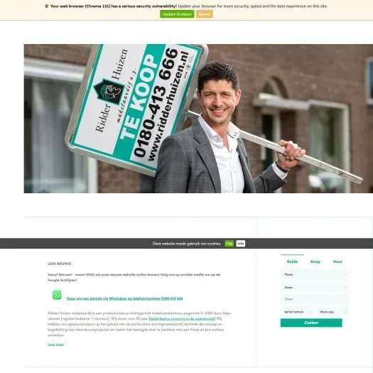 Screenshot van de website van www.ridderhuizen.nl