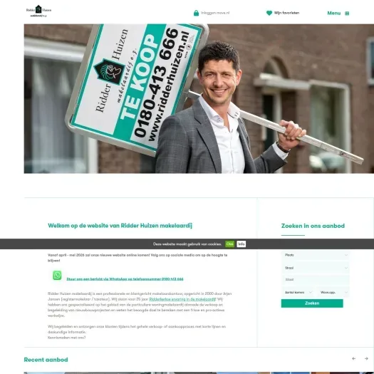 Screenshot van de website van www.ridderhuizen.nl