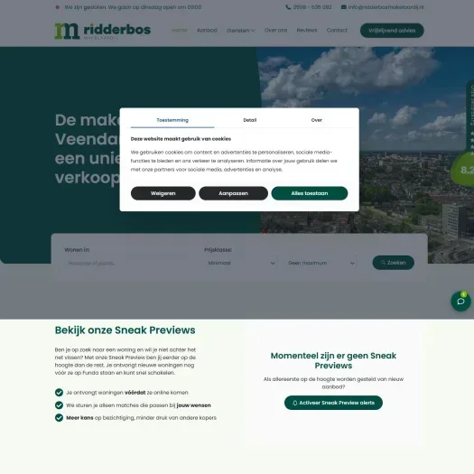 Screenshot of the website of www.ridderbosmakelaardij.nl