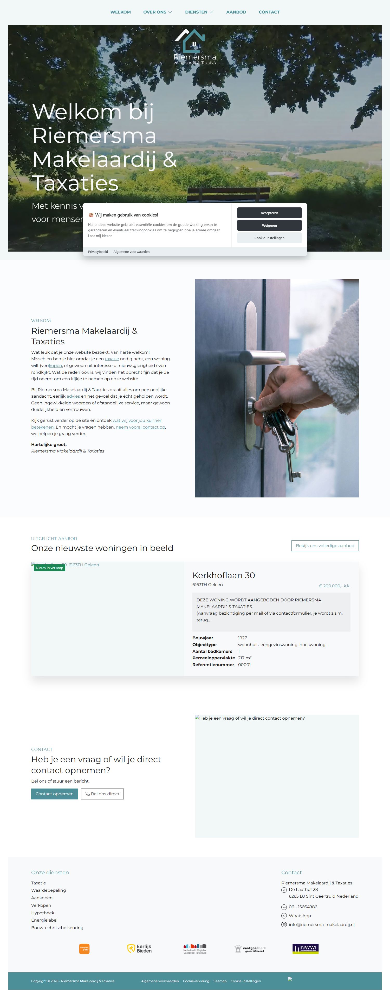 Screenshot van de website van riemersmamakelaardij.nl