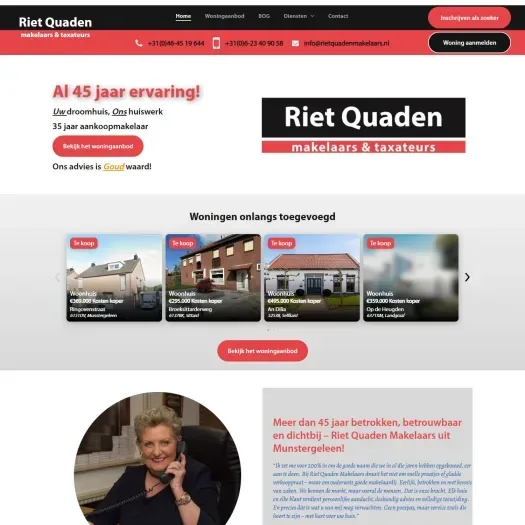 Screenshot van de website van www.rietquadenmakelaars.nl