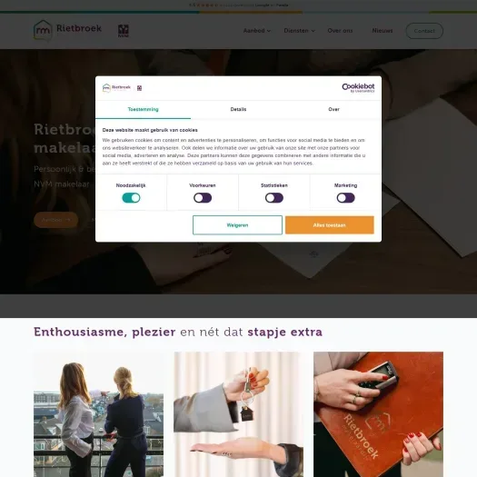 Screenshot van de website van www.rietbroekmakelaardij.nl