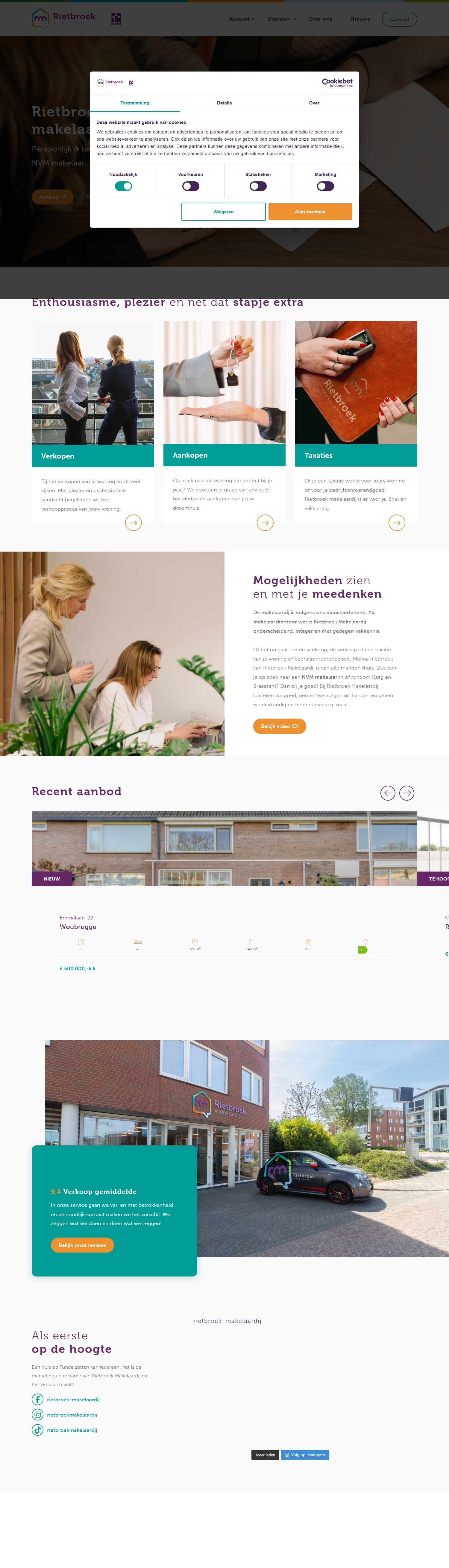 Screenshot of the website of www.rietbroekmakelaardij.nl