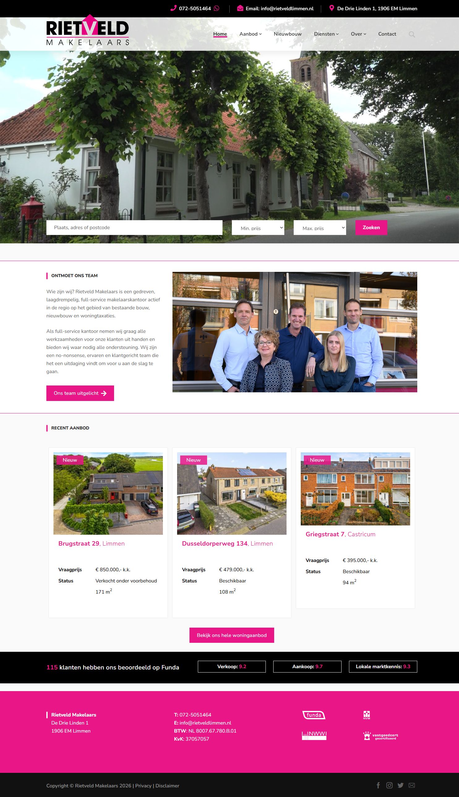 Screenshot of the website of www.rietveldlimmen.nl