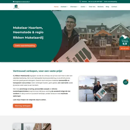 Screenshot of the website of www.rikkenmakelaardij.nl