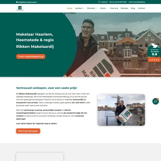 Screenshot van de website van www.rikkenmakelaardij.nl