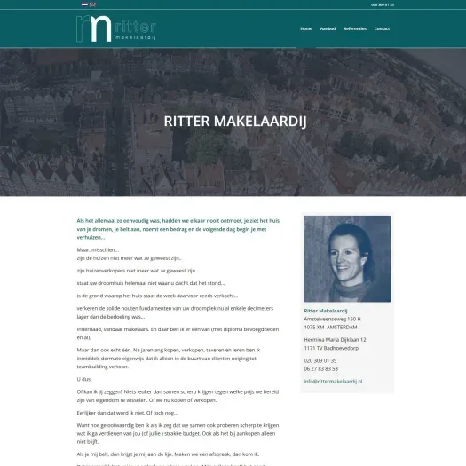 Screenshot of the website of www.rittermakelaardij.nl