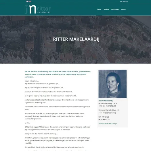 Screenshot van de website van www.rittermakelaardij.nl