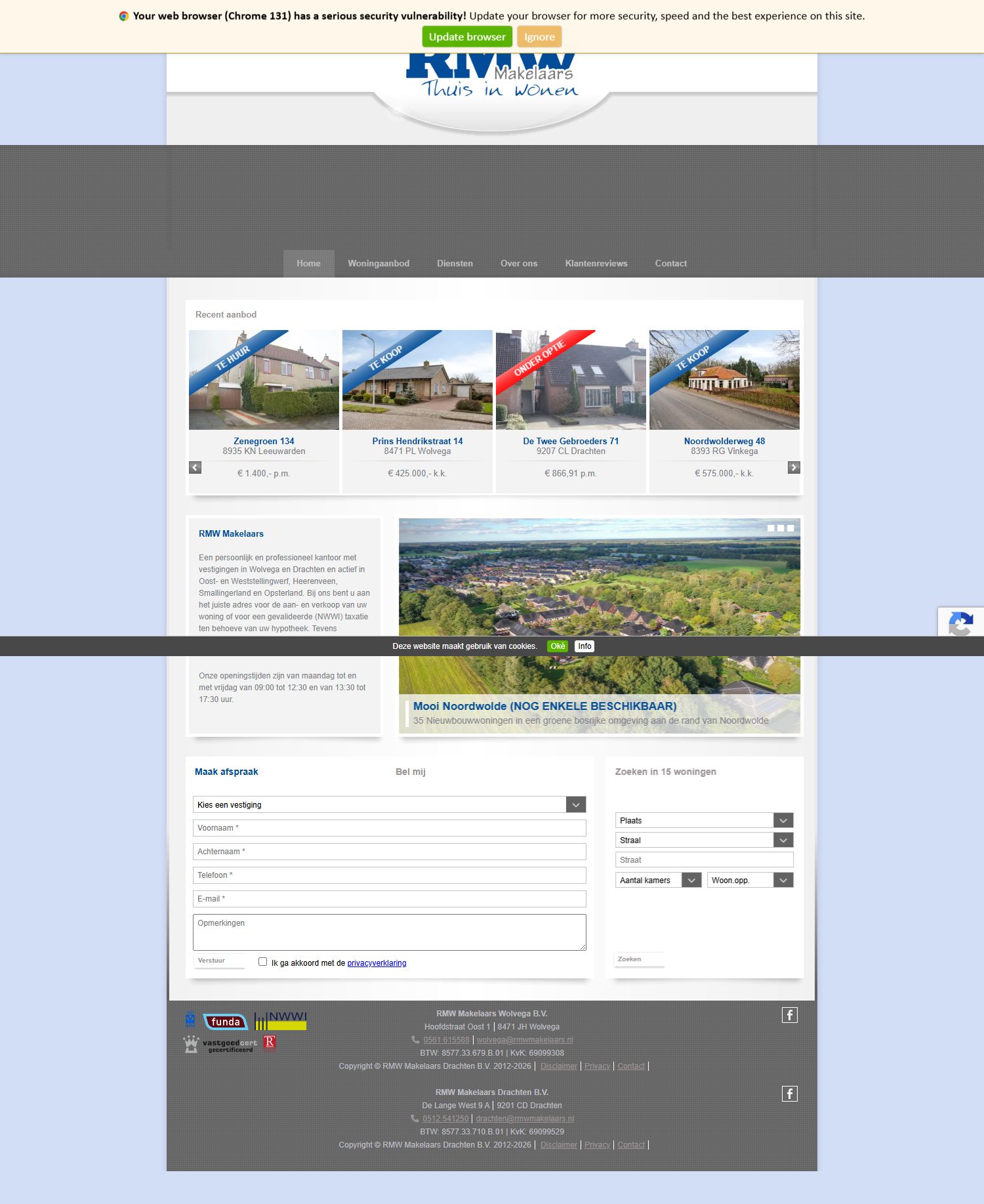 Screenshot of the website of rmwmakelaars.nl