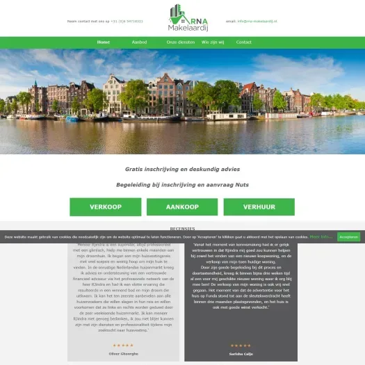 Screenshot of the website of www.rna-makelaardij.nl
