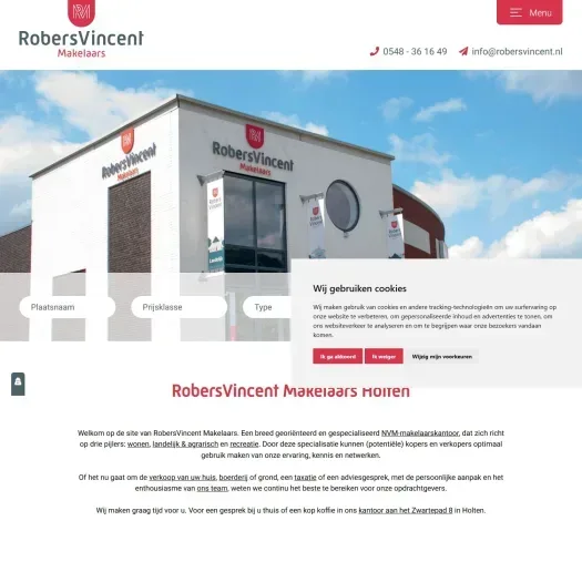 Screenshot van de website van www.robersvincent.nl