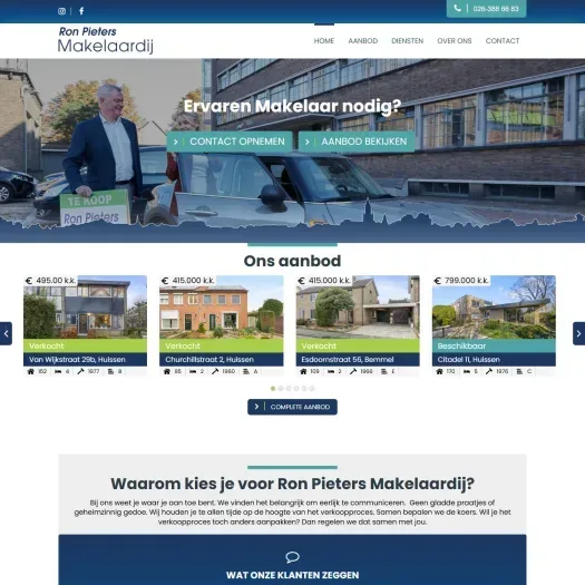 Screenshot van de website van www.ronpietersmakelaardij.nl