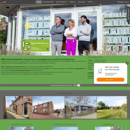 Screenshot van de website van www.roosemakelaardij.nl