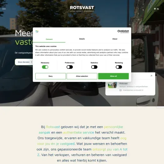 Screenshot of the website of www.rotsvast.nl