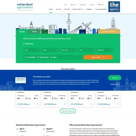 Screenshot van de website van www.rotterdamapartments.com