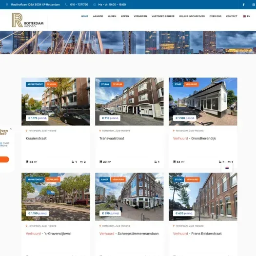 Screenshot van de website van www.rotterdamwonen.nl
