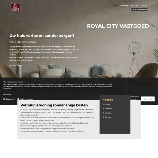 Screenshot van de website van www.royalcityvastgoedbeheer.nl
