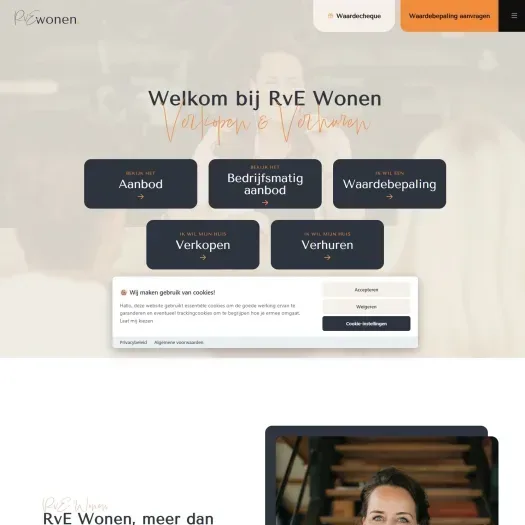 Screenshot van de website van www.rvewonen.nl
