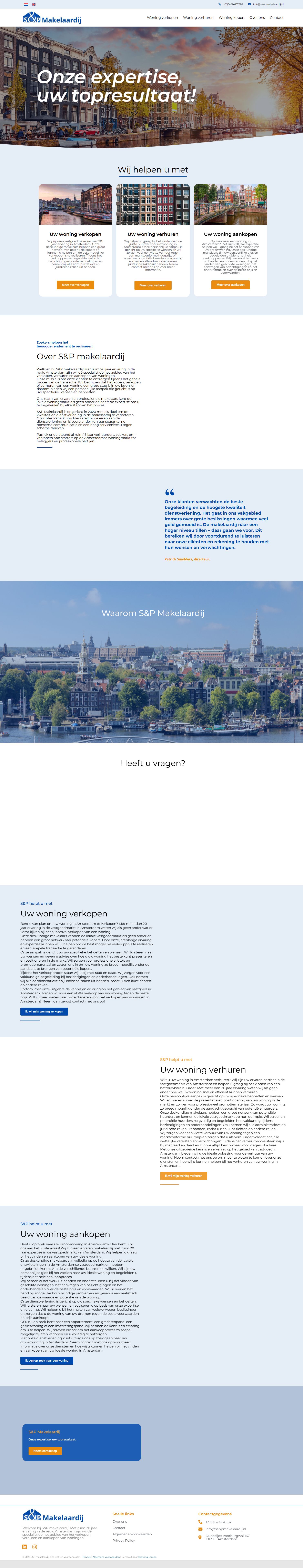 Screenshot of the website of senpmakelaardij.nl