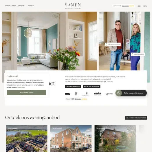 Screenshot van de website van samenmakelaardij.nl