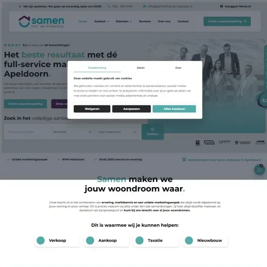 Screenshot van de website van www.samenmetdemakelaar.nl