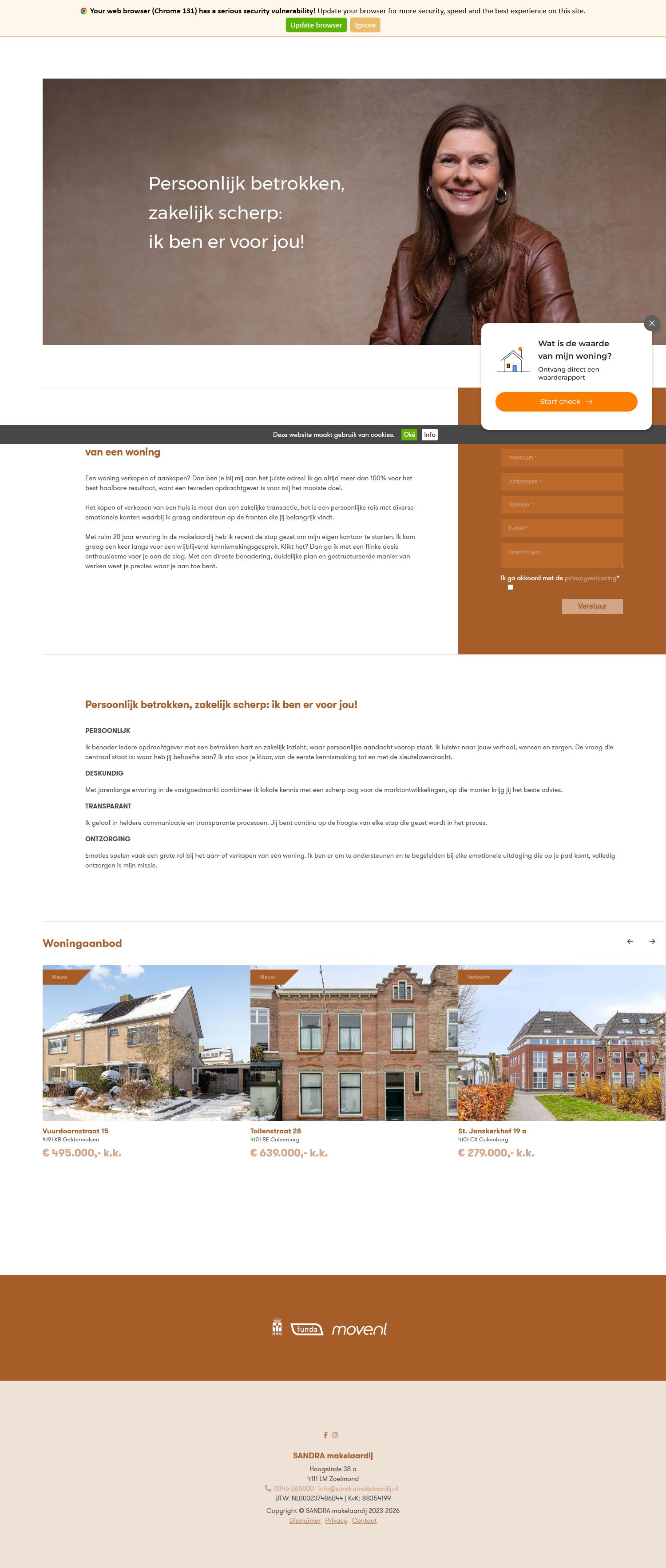 Screenshot der Website von www.sandramakelaardij.nl