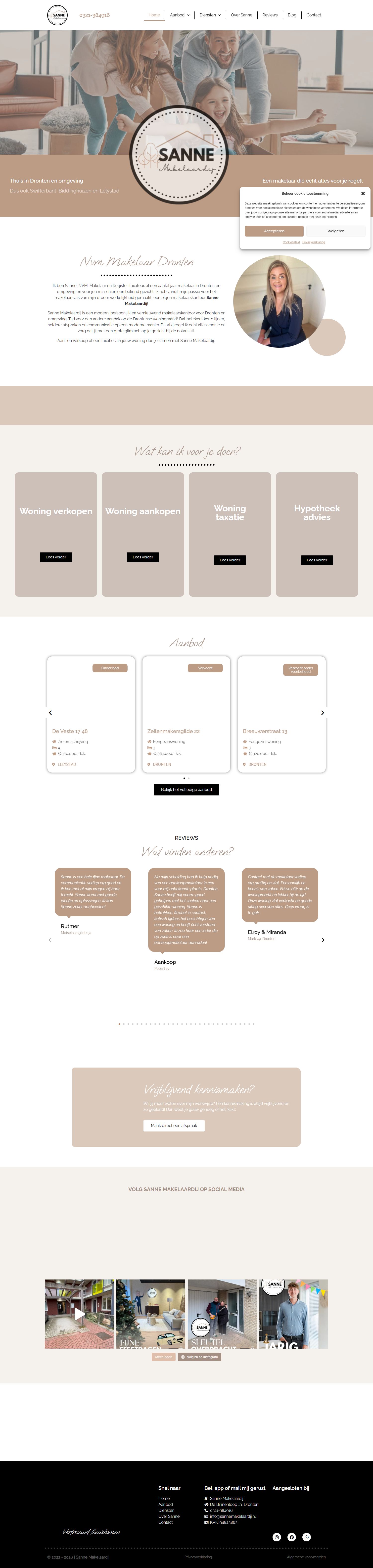 Screenshot of the website of sannemakelaardij.nl