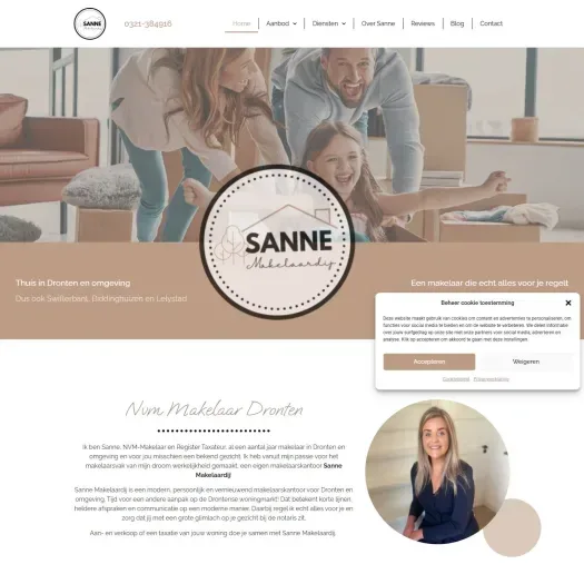 Screenshot of the website of sannemakelaardij.nl