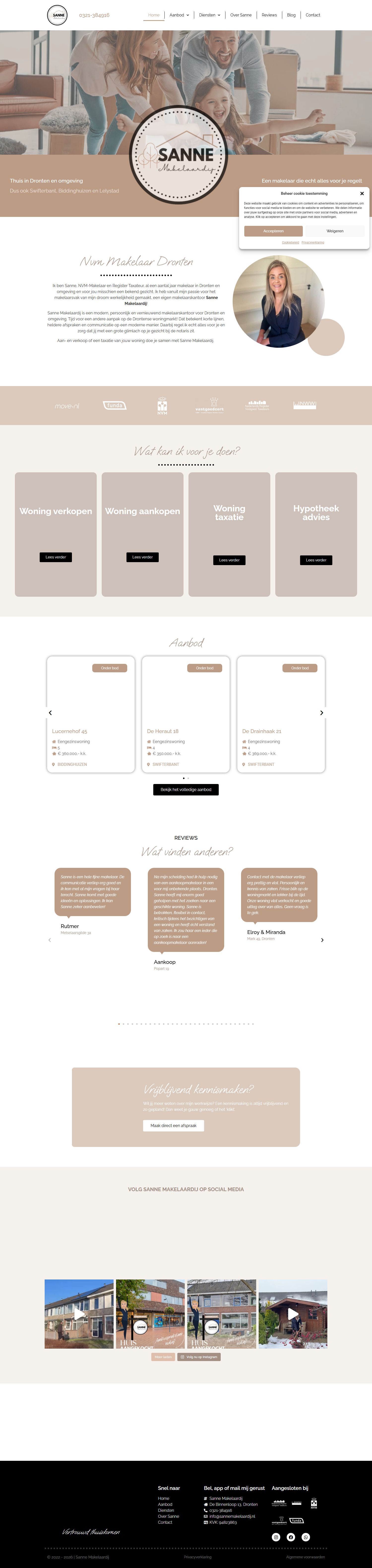 Screenshot der Website von www.sannemakelaardij.nl