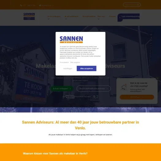 Screenshot of the website of www.sannen.nl
