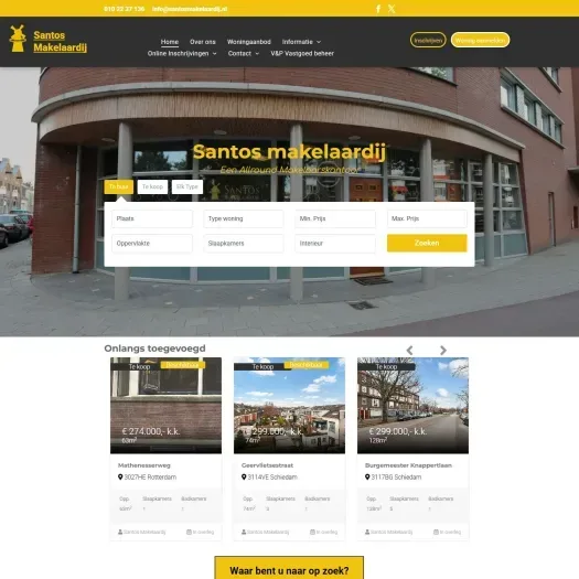 Screenshot of the website of www.santosmakelaardij.nl