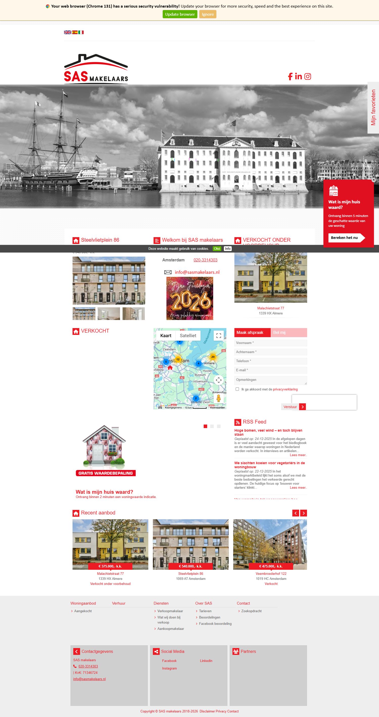 Screenshot van de website van www.sasmakelaars.nl