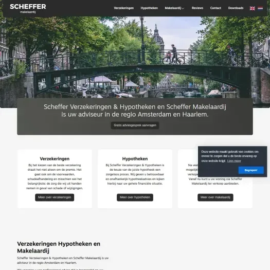 Screenshot van de website van www.scheffer-makelaardij.nl