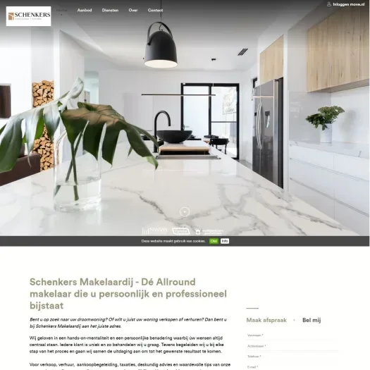 Screenshot van de website van www.schenkersmakelaardij.nl