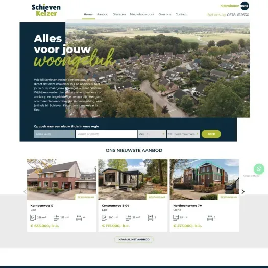 Screenshot van de website van www.schievenkeizer.nl