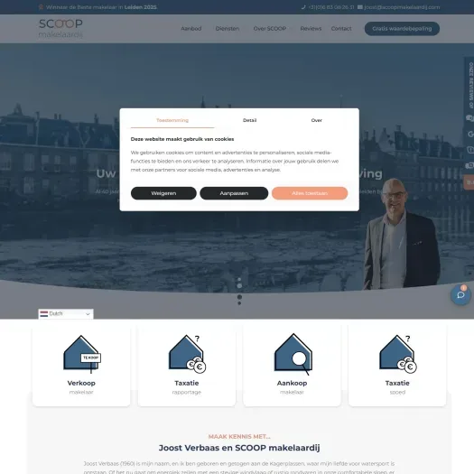 Screenshot van de website van www.scoopmakelaardij.com