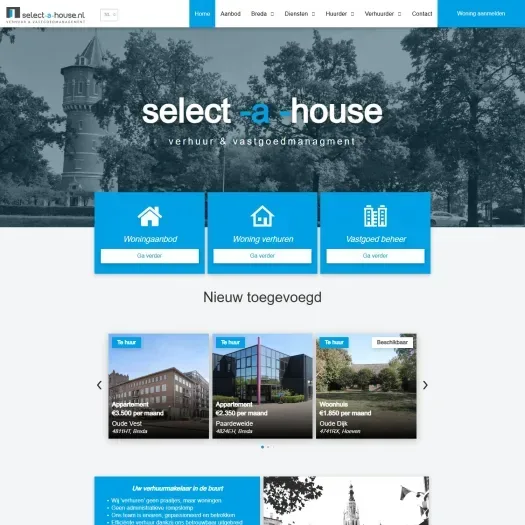 Screenshot van de website van www.select-a-house.nl