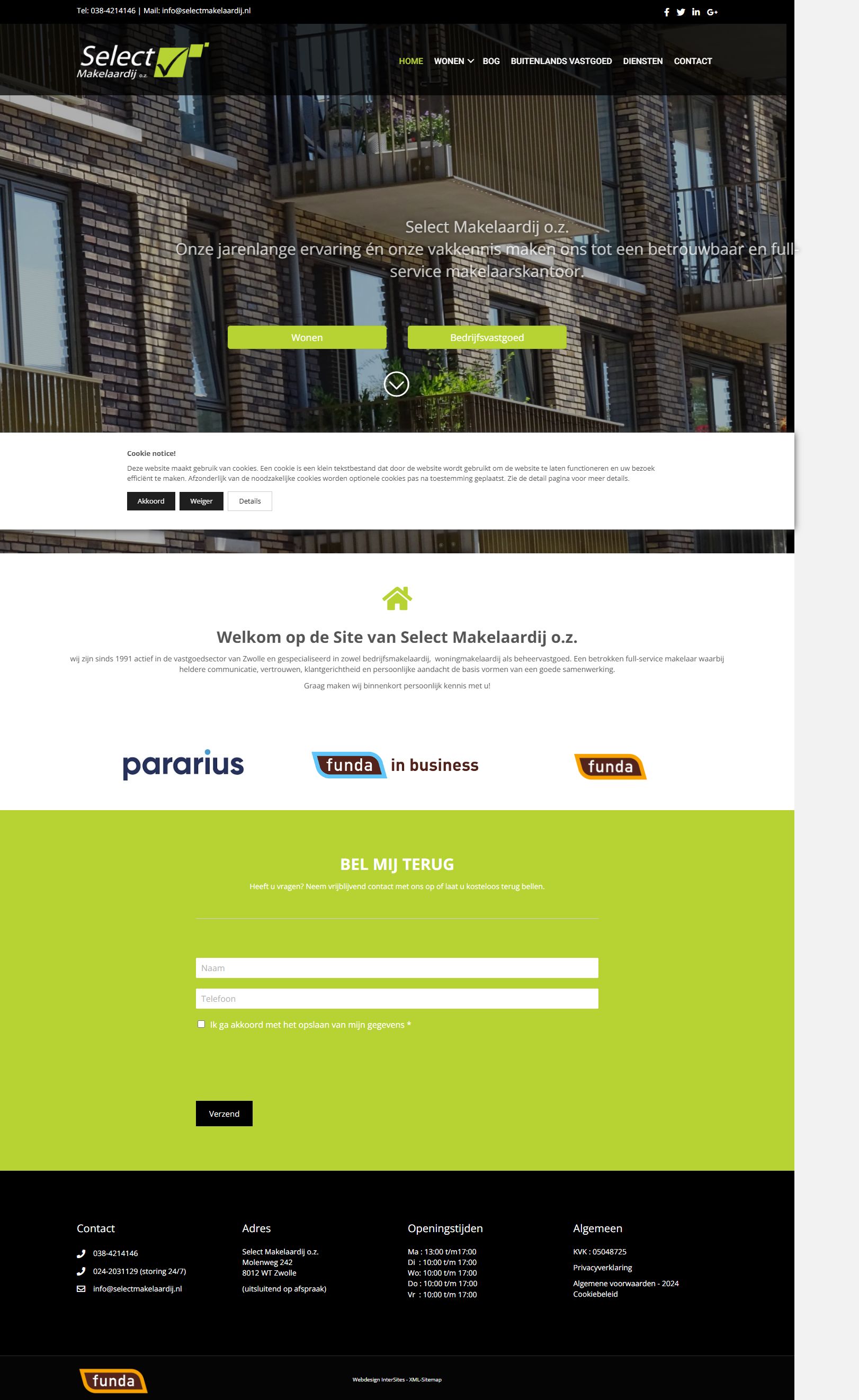 Screenshot der Website von www.selectmakelaardij.nl