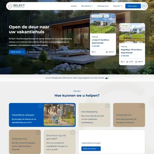 Screenshot of the website of www.selectvakantievastgoed.nl